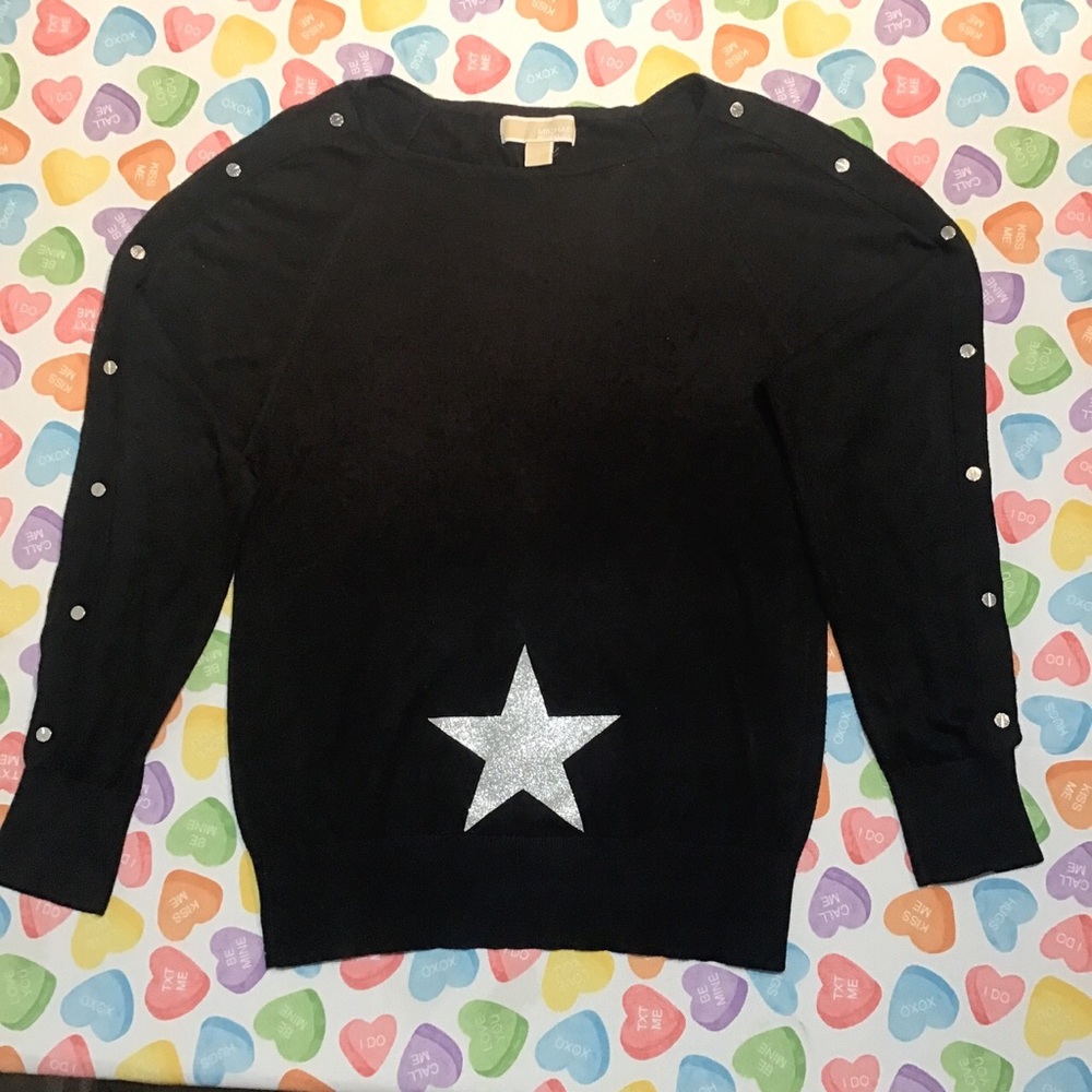 Micheal Kors Women’s Black Sweater Silver Buttons on the Sleeves & Star patch